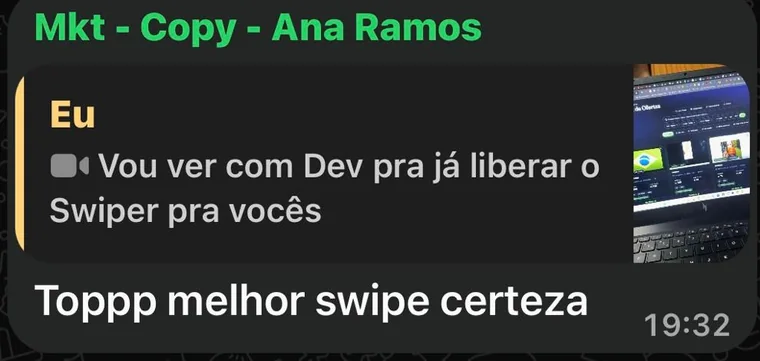 Print do grupo: resposta ao vídeo do Swiper, toppp melhor swipe certeza